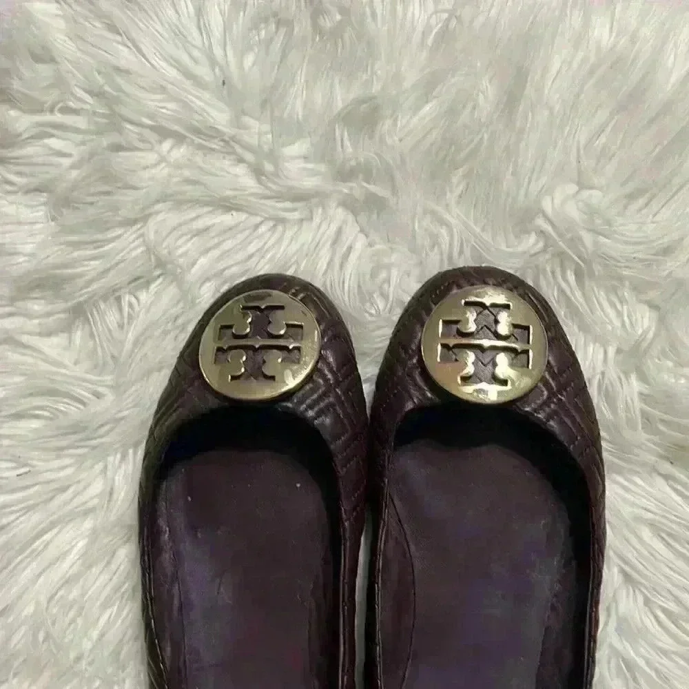 Tory Burch Women's Quilted Minnie Flats, Port, Red, Purple, 7.5M